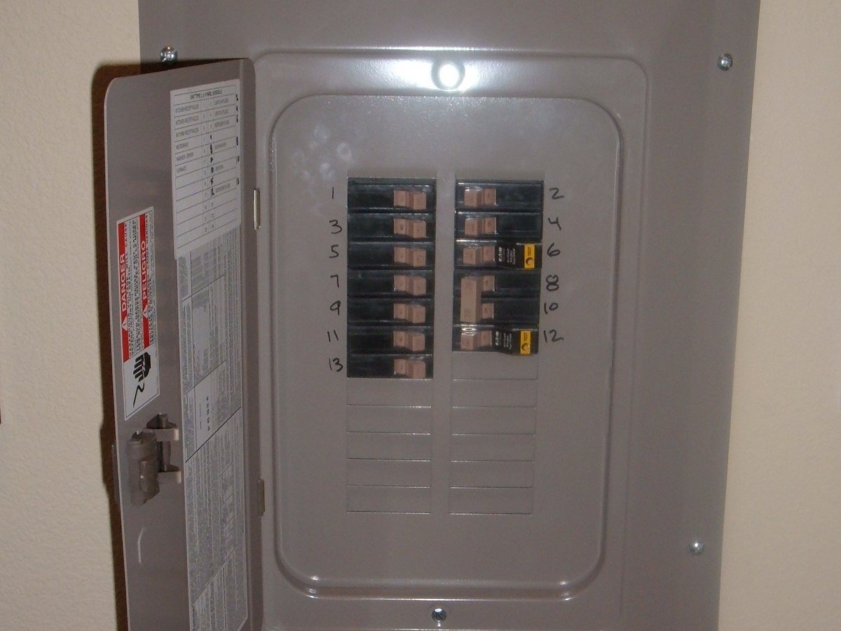 Open electrical circuit breaker panel